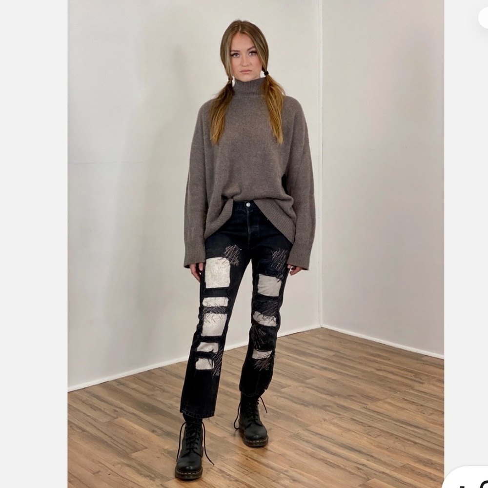 Free People Rialto Jean Project Black and White Distressed Straight Leg Jeans